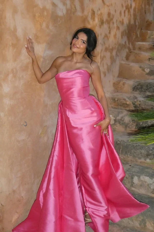 Elegant A-Line Strapless Sleeveless Draped Satin Floor-Length Evening Dress