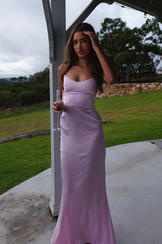 Elegant Sheath Sweetheart Sleeveless Lace-Up Back Satin Blushing Pink Floor-Length Prom Dress