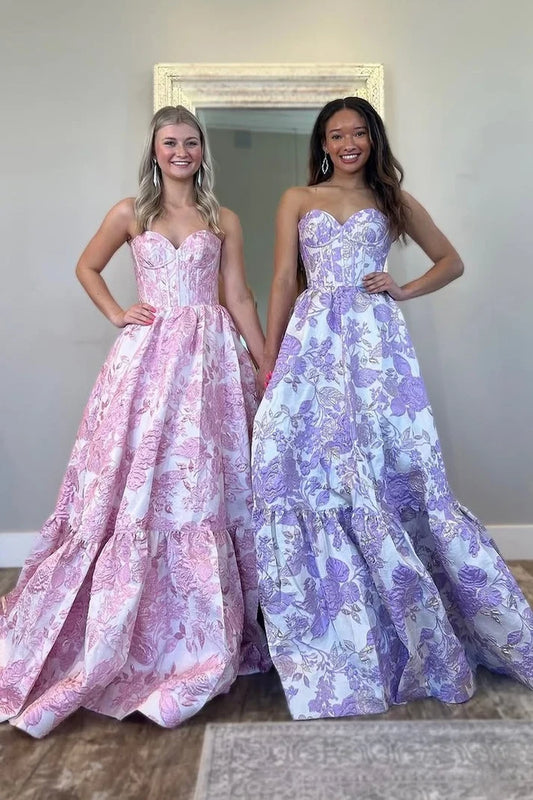 Gorgeous A-Line Sweetheart Sleeveless Floral Patterned Floor-Length Prom Dress