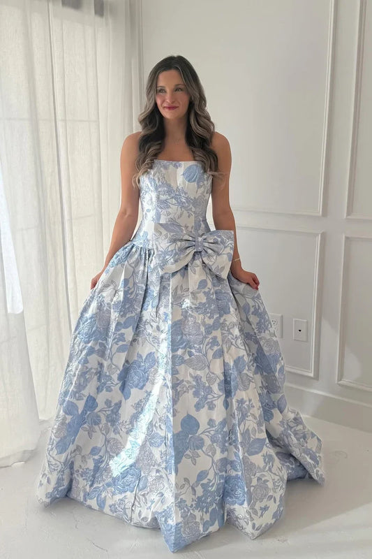 Gorgeous Ball Gown Sleeveless Bow Detail Floral Floor-Length Prom Dress