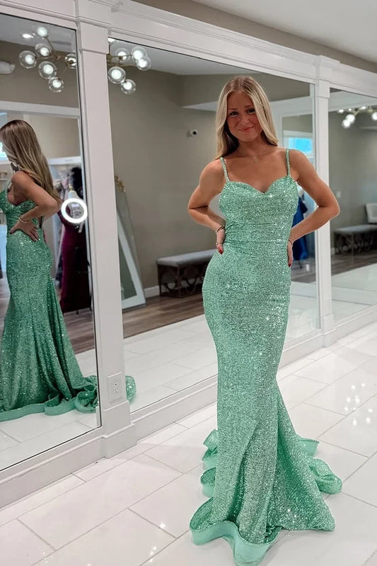 Sparkly Mermaid Sweetheart Sleeveless Glamorous Sequin Floor-Length Prom Dress