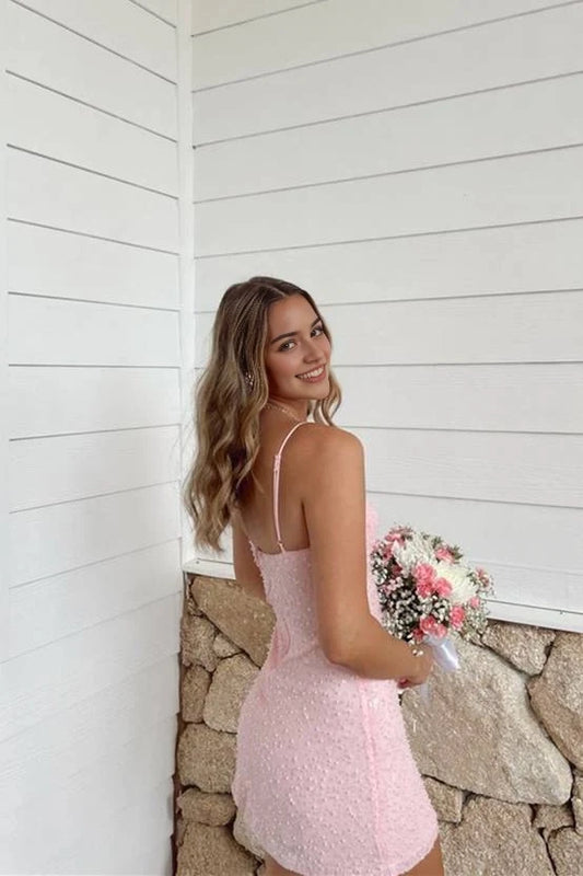 Sparkly Sheath Spaghetti Straps Sleeveless Sequin Short Party Homecoming Dress