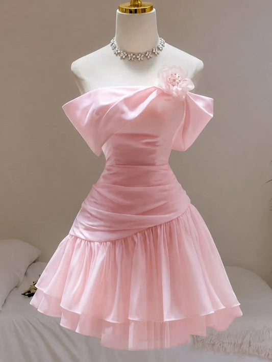 Charming A-Line Off Shoulder Draped Ruffled Short-Length Party Homecoming Dress