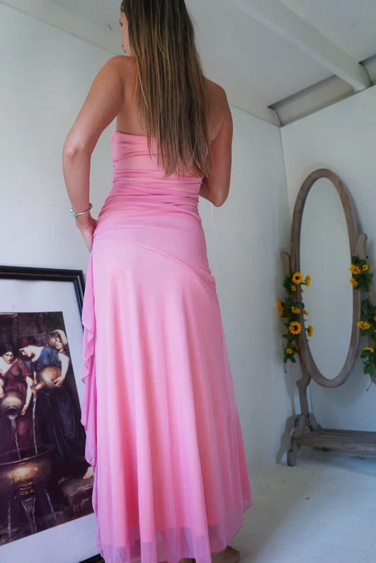 Charming A-Line Strapless Sleeveless Ruched Long Prom Dress with Appliques