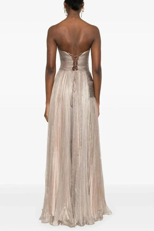 Charming A-Line Strapless Sweetheart Sleeveless Ruched Pleated Floor-Length Prom Dress