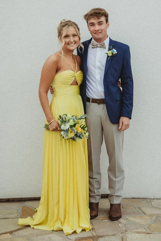 Charming A-Line Sweetheart Sleeveless Pleated Cutout Floor-Length Prom Dress