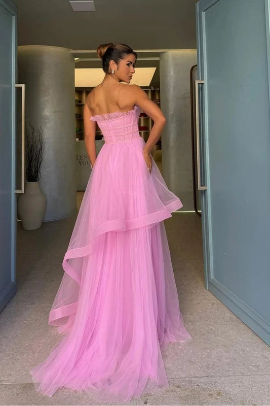Charming A-Line Sweetheart Sleeveless Ruffled Corset Tulle Floor-Length Prom Dress