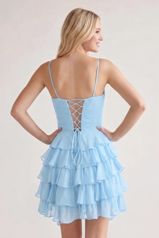 Charming A-Line Sweetheart Sleeveless Ruffled Tiered Short Length Homecoming Party Dress