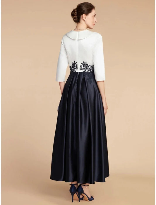Charming A-Line V-Neck 3/4 Sleeve Two-Tone Satin High Low Mother of the Bride Dress