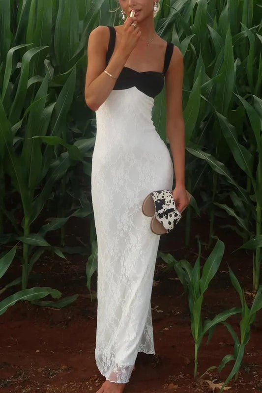 Charming Mermaid Sweetheart Sleeveless Black And White Lace Evening Dress