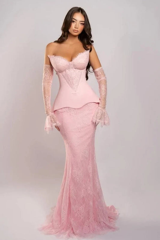 Charming Mermaid Sweetheart Sleeveless Lace Floor-Length Prom Dress