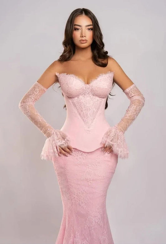 Charming Mermaid Sweetheart Sleeveless Lace Floor-Length Prom Dress