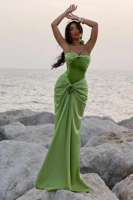 Charming Mermaid Sweetheart Sleeveless Ruched Bodice Draped Green Floor-Length Evening Dress