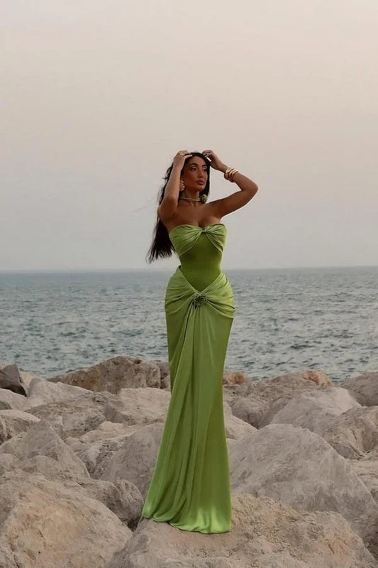 Charming Mermaid Sweetheart Sleeveless Ruched Bodice Draped Green Floor-Length Evening Dress