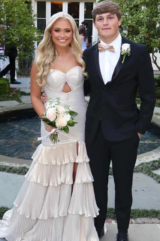Charming Mermaid Sweetheart Sleeveless Ruffled Slit Long Prom Dress