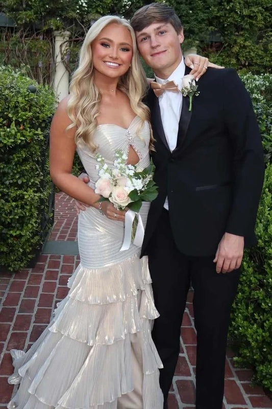 Charming Mermaid Sweetheart Sleeveless Ruffled Slit Long Prom Dress