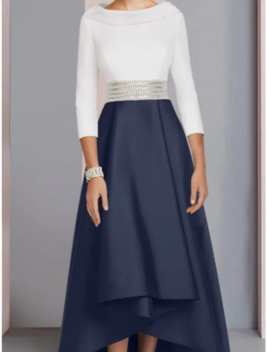 Chic A-Line Scoop 3/4 Length Sleeves Two-Tone High Low Mother of the Bride Dress