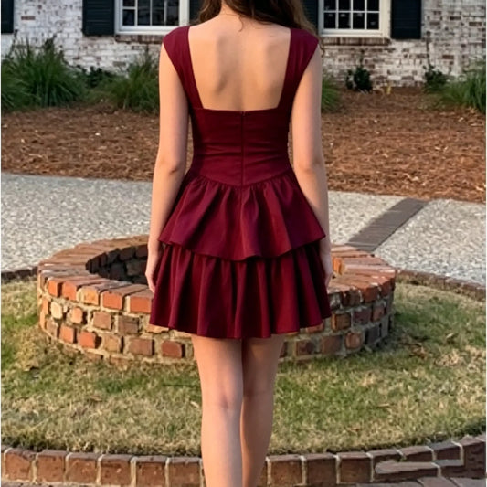 Chic A-Line Square Neck Tiered Ruffle Summer Short Party Homecoming Dress