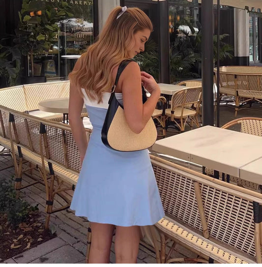 Chic A-Line Strapless Sleeveless Color Block Short Homecoming Party Dress
