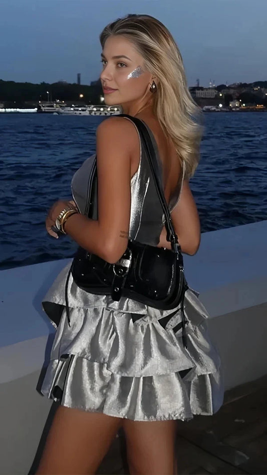 Chic A-Line V-neck Sleeveless Ruffled Tiered Short Homecoming Dress