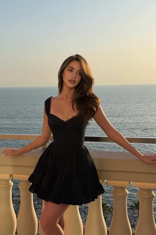Chic Black A-Line Off-the-Shoulder Short Homecoming Dress Mini Summer Party Dress