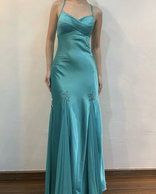 Chic Mermaid Sweetheart Sleeveless Ruched Bodice Embellished Satin Floor-Length Prom Dress