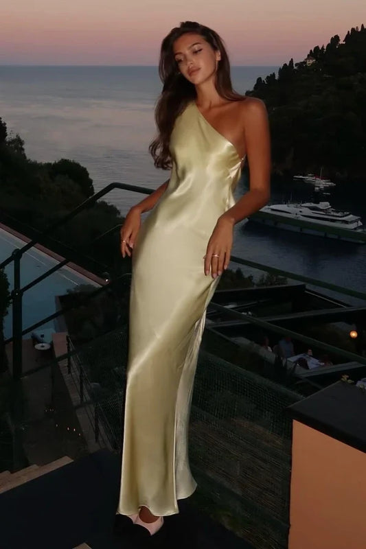 Chic Sheath One-Shoulder Sleeveless Backless Satin Evening Party Dress