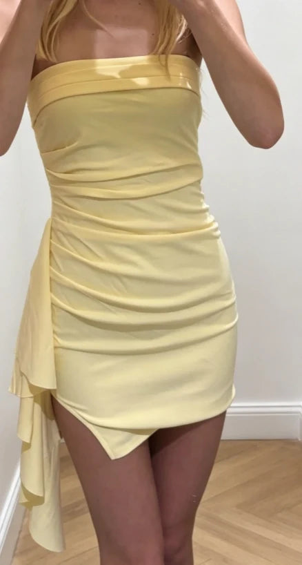 Chic Sheath Strapless Sleeveless Ruched Asymmetrical Short Party Homecoming Dress