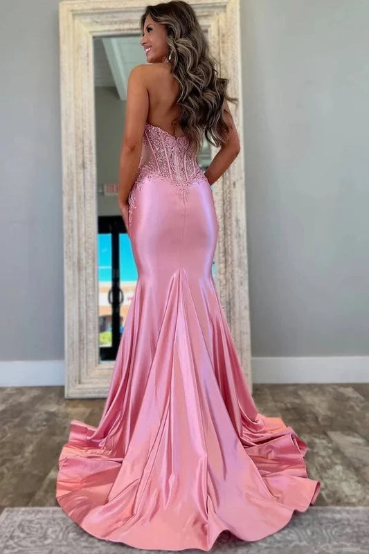 Classy Halter V-Neck Appliques Sleeveless Satin Floor-Length Mermaid Prom Dress