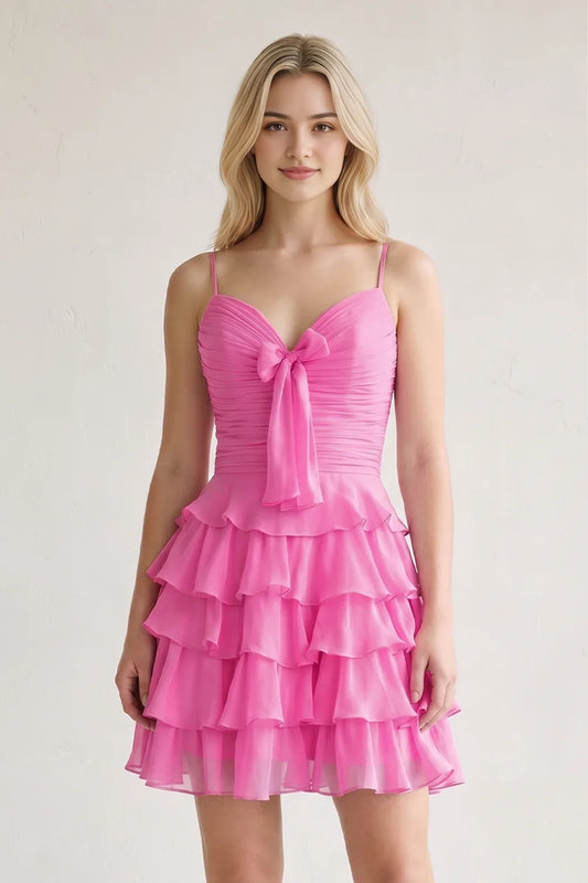 Cute A-Line Spaghetti Straps Sweetheart Sleeveless Tiered Ruffle Short Homecoming Dress