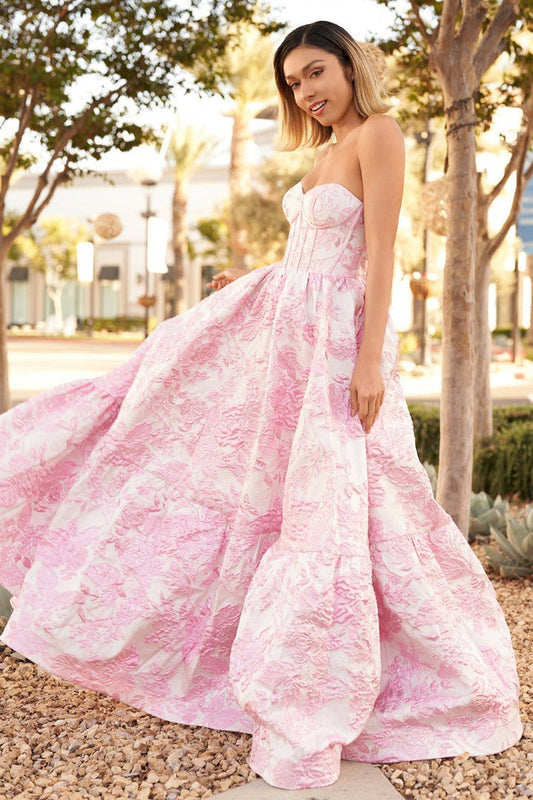 Romantic A-Line Sweetheart Strapless Corset Back Long Prom Dress