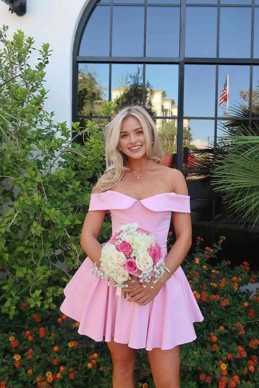 Elegant A-Line Off-the-Shoulder Flared Short Homecoming Party Dress