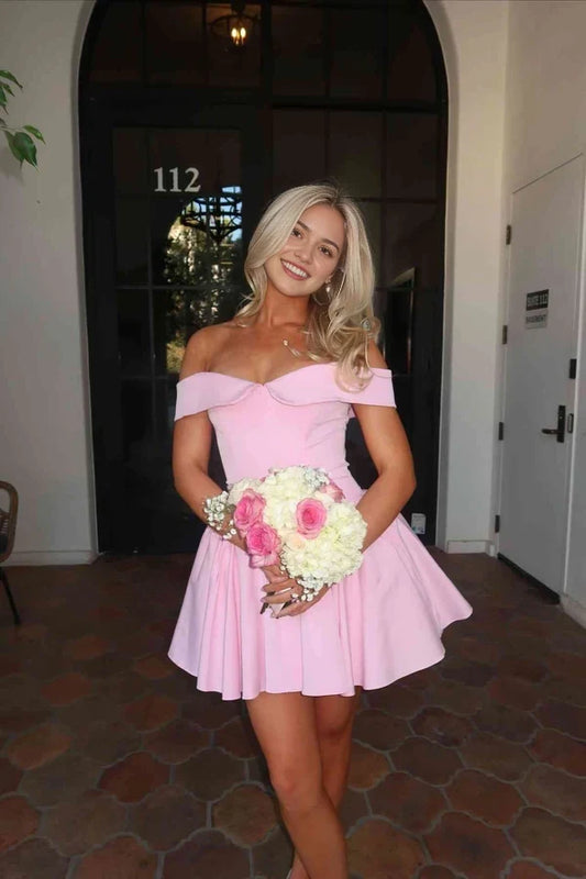 Elegant A-Line Off-the-Shoulder Flared Short Homecoming Party Dress