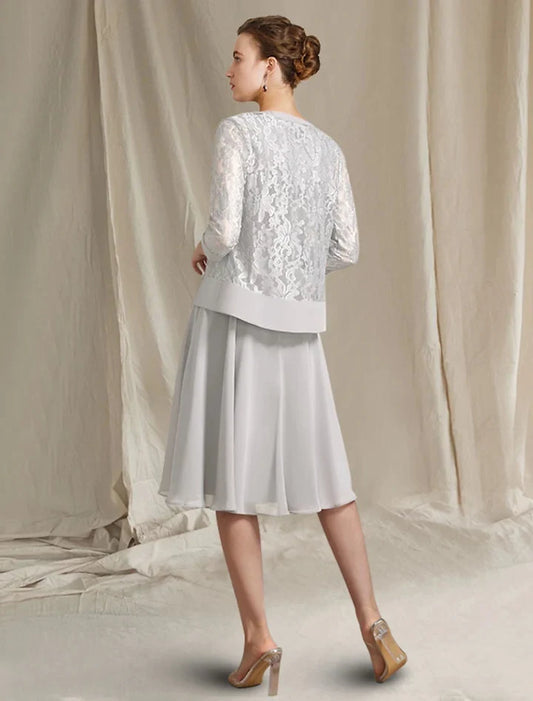 Elegant A-Line Scoop Sleeveless Chiffon Knee-Length Mother of the Bride Dress with Lace Jacket