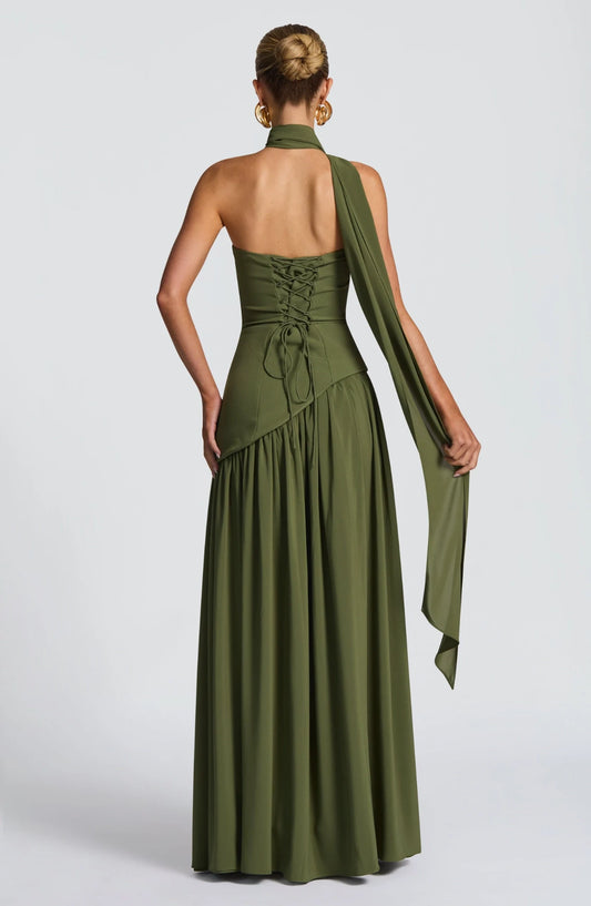 Elegant A-Line Strapless Sleeveless Asymmetric Slit Floor-Length Prom Evening Dress