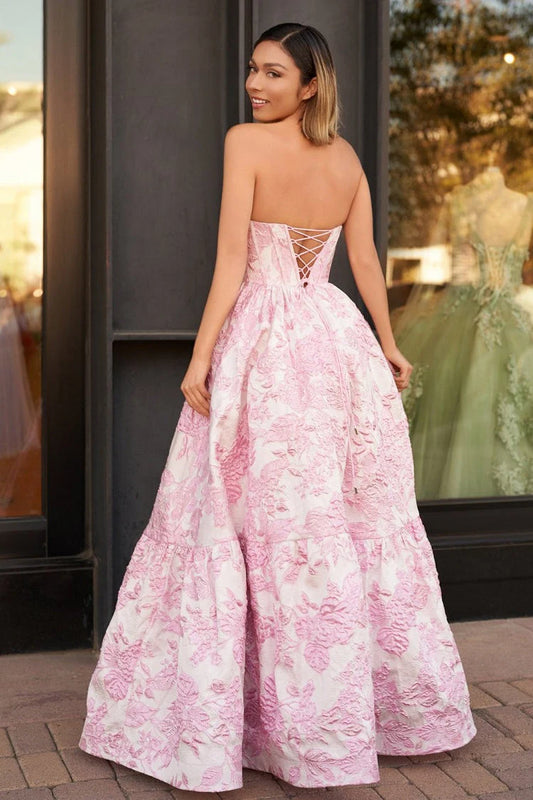 Elegant A-Line Sweetheart Sleeveless Floral Textured Tiered Polyester Floor-Length Prom Dress