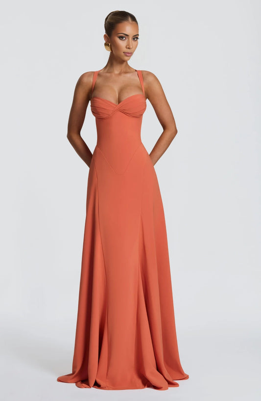 Elegant A-Line Sweetheart Sleeveless Lace-Up Back Rust Floor-Length Prom Dress