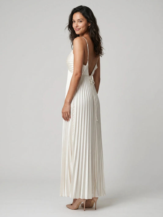 Elegant A-Line Sweetheart Sleeveless Pleated Satin Ivory Floor-Length Prom Dress