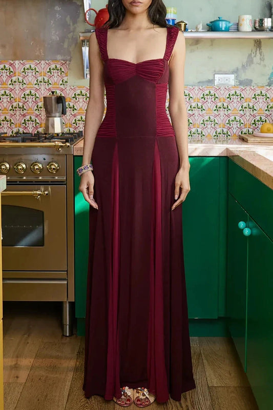Elegant A-Line Sweetheart Sleeveless Ruched Bodice Burgundy Floor-Length Prom Dress