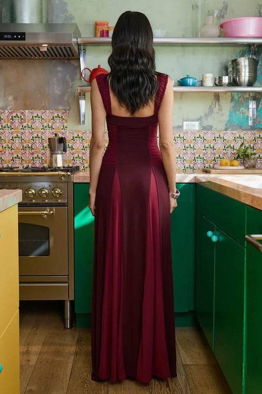 Elegant A-Line Sweetheart Sleeveless Ruched Bodice Burgundy Floor-Length Prom Dress