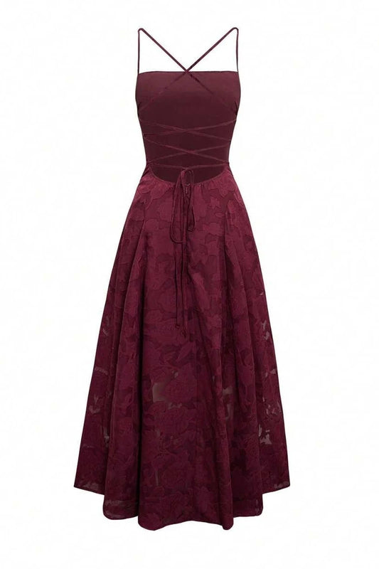 Elegant A-Line Sweetheart Sleeveless Textured Lace-Up Back Satin Burgundy Ankle-Length Prom Dress