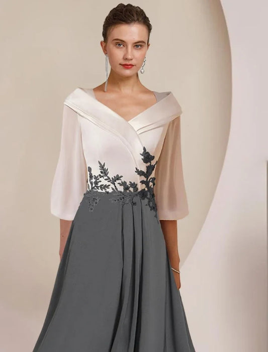 Elegant A-Line V-Neck Half Sleeve Two-Tone High Low Mother of the Bride Dress