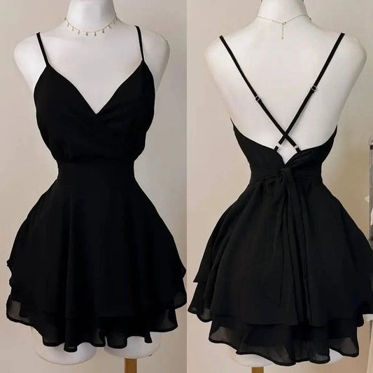 Elegant A-Line V-Neck Sleeveless Criss-Cross Back Short Party Homecoming Dress