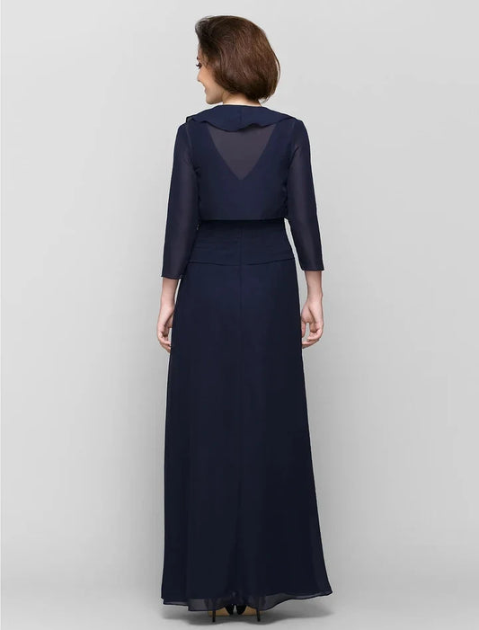 Elegant A-Line V-Neck Sleeveless Ruched Draped Chiffon Floor-Length Mother of the Bride Dress