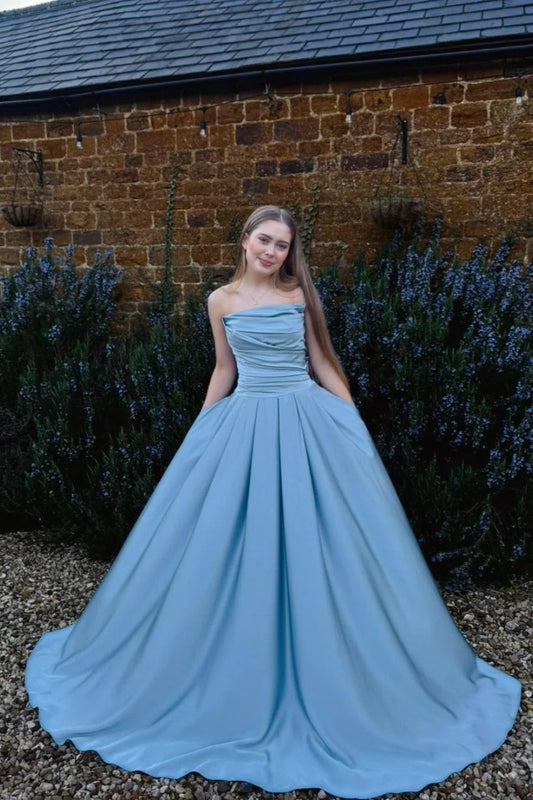 Elegant Ball Gown Sweetheart Sleeveless Ruched Bodice Satin Spa Floor-Length Prom Dress