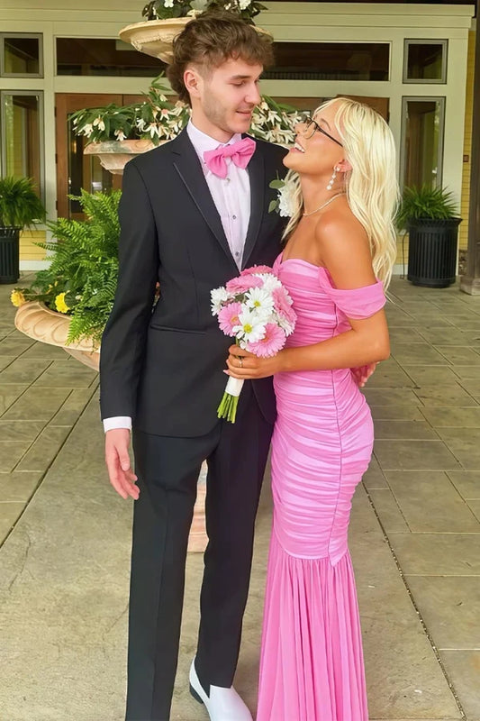 Elegant Mermaid Off-the-Shoulder Ruched Floor-Length Formal Prom Dress