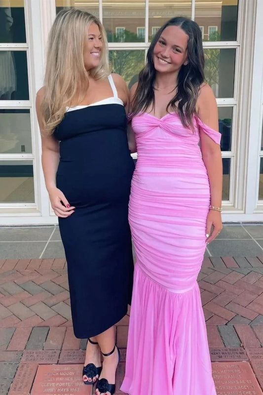 Elegant Mermaid Off-the-Shoulder Ruched Floor-Length Formal Prom Dress