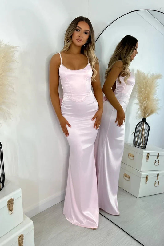 Elegant Mermaid Spaghetti Strap Open Back Bow Satin Floor-Length Prom Dress