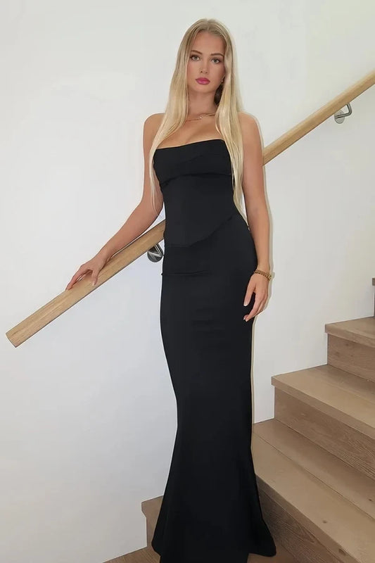 Elegant Mermaid Strapless Sleeveless Black Floor-Length Evening Dress