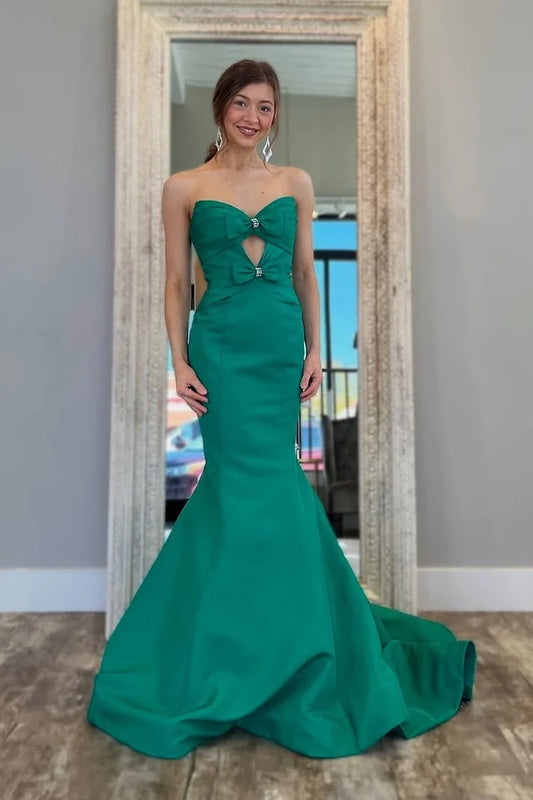 Elegant Mermaid Sweetheart Sleeveless Bow Detail Keyhole Floor-Length Prom Dress